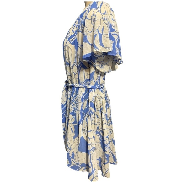 Anthropologie Blue and Cream Floral Midi Dress - Picture 8 of 15